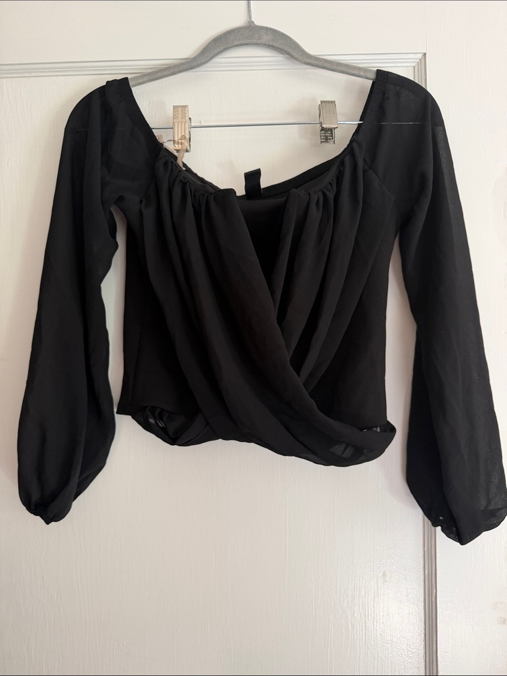 Windsor Black Long-Sleeve Wrap Blouse